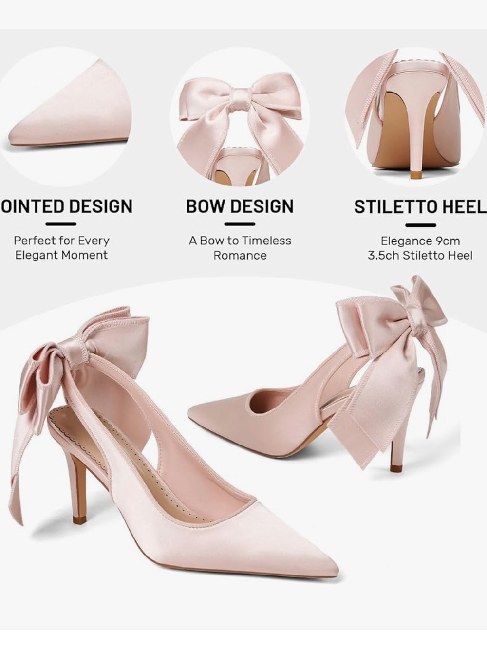 NIB Blush Pink Satin Bridal Slingback Heels Size 8 - Picture 3 of 12